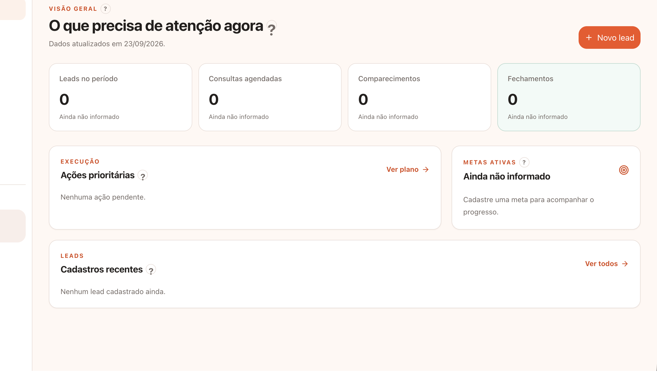 Tela real da Visão Geral da plataforma Impulsionar